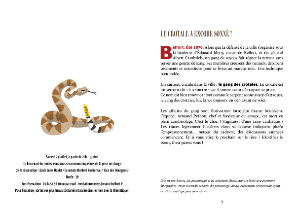 pages du livret-jeu le crotale a encore sonné par les musées de Belfort
