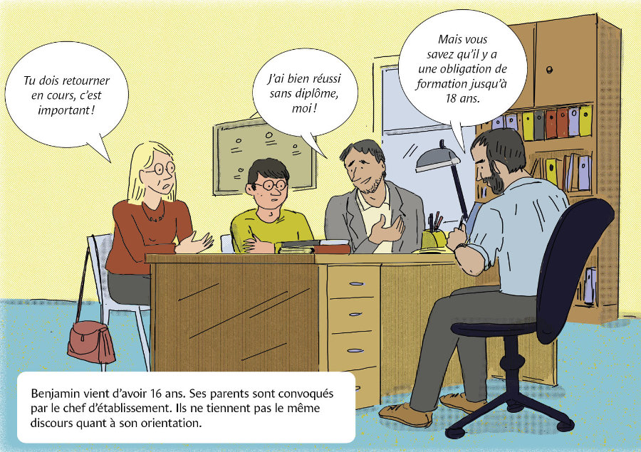 illustration de saynètes sur le thème du décrochage scolaire