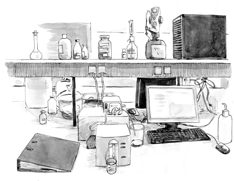 illustration à l'encre d'une vue de Montbéliard