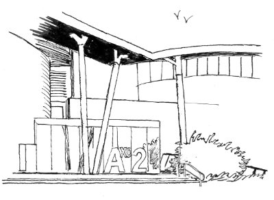 illustration à l'encre d'une vue de Montbéliard